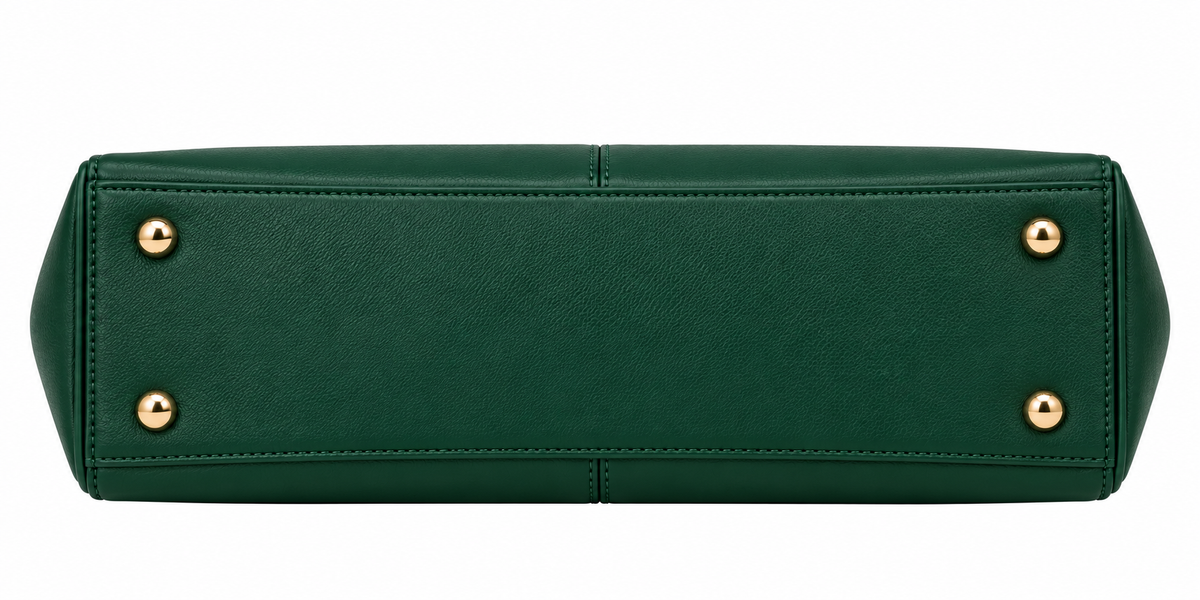 Aviq Women's Forest Green Structured Leather Tote Handbag