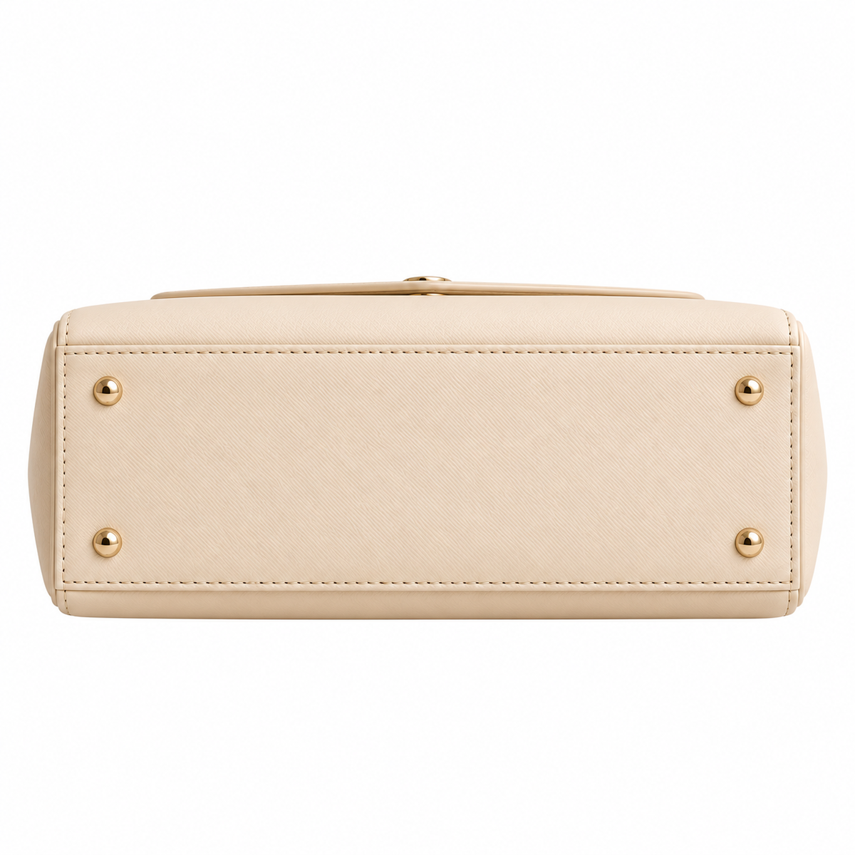 Aviq Elegant Beige Structured Handbag with Gold-Tone Hardware