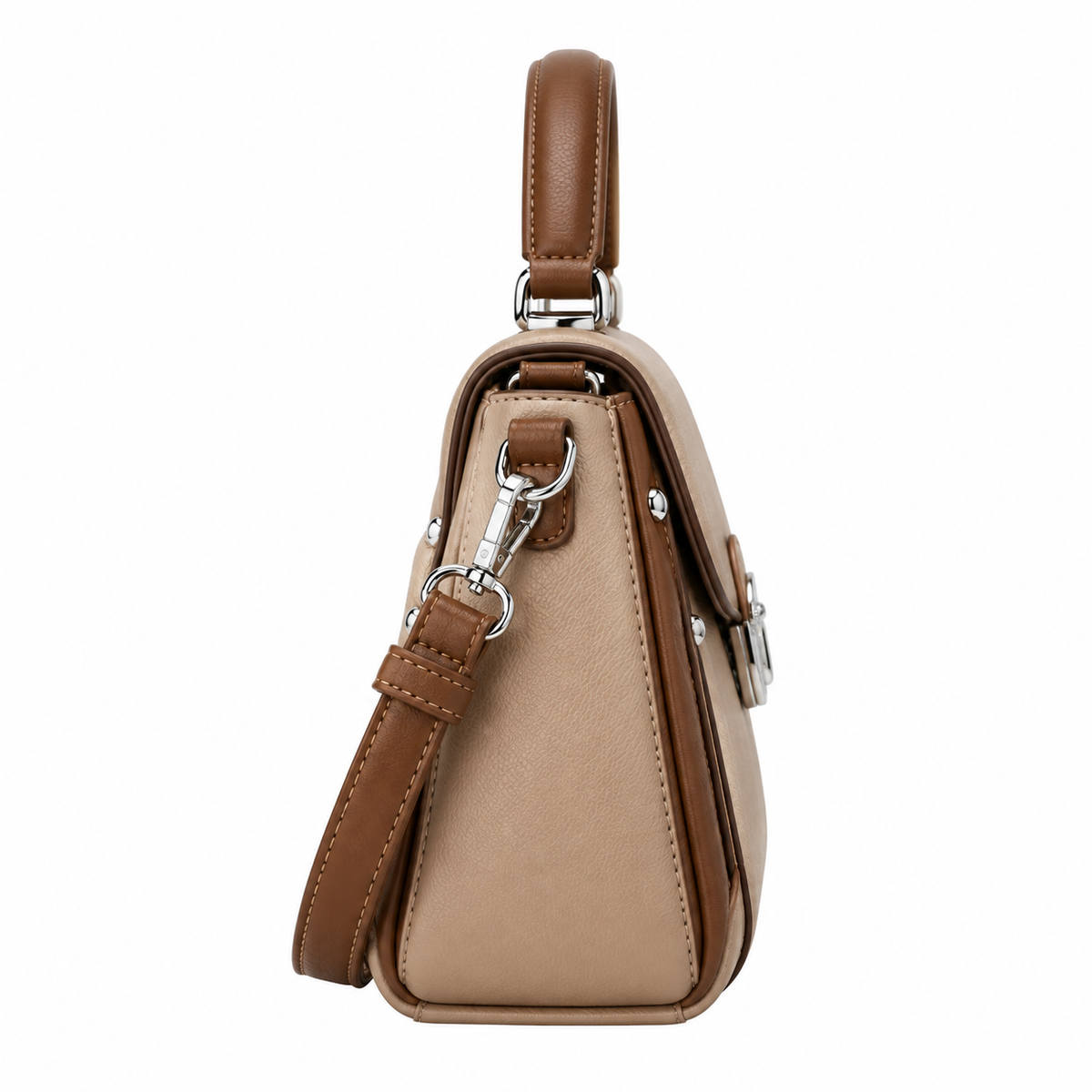 Aviq Women's Taupe Brown Structured Leather Shoulder Handbag