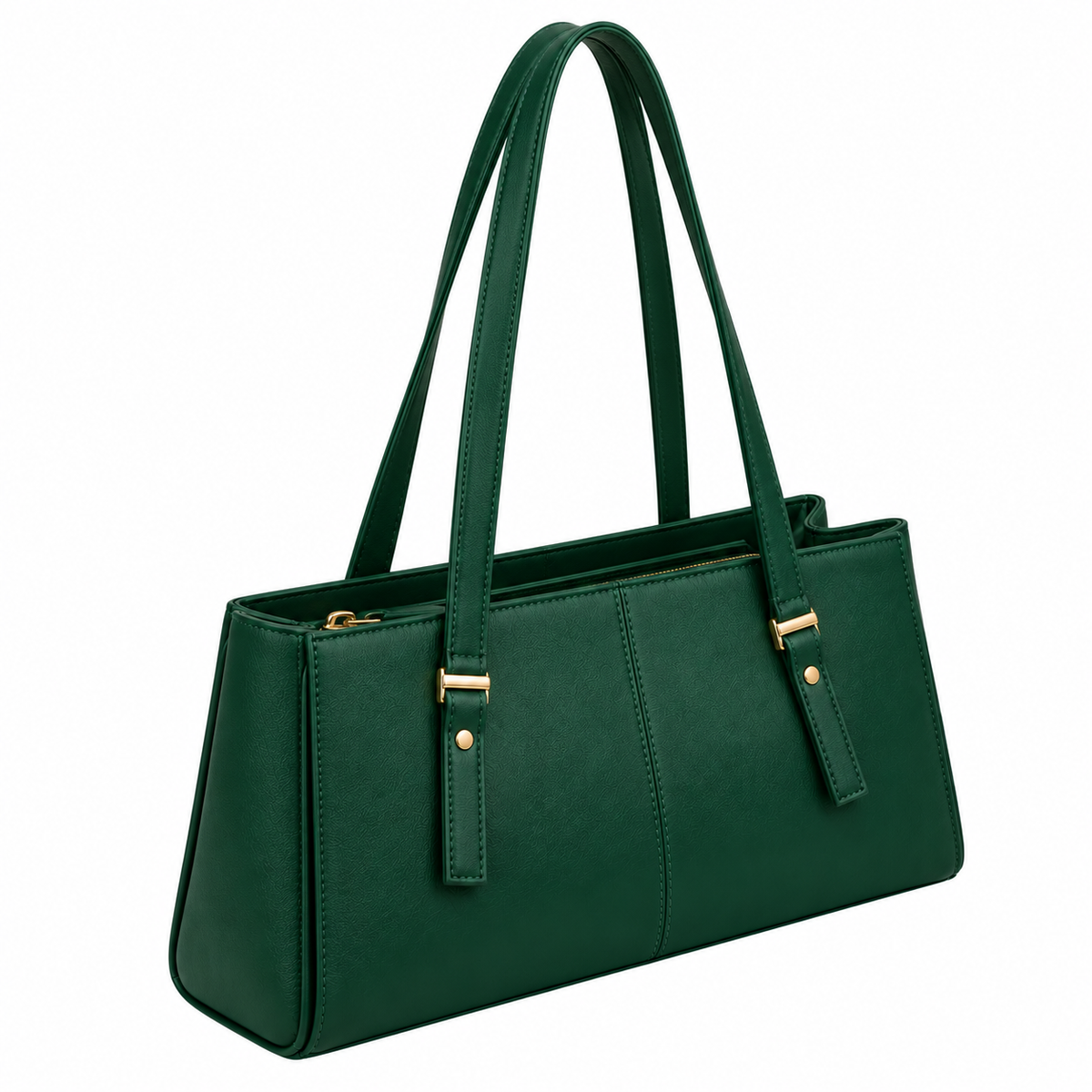 Aviq Women's Forest Green Structured Leather Tote Handbag