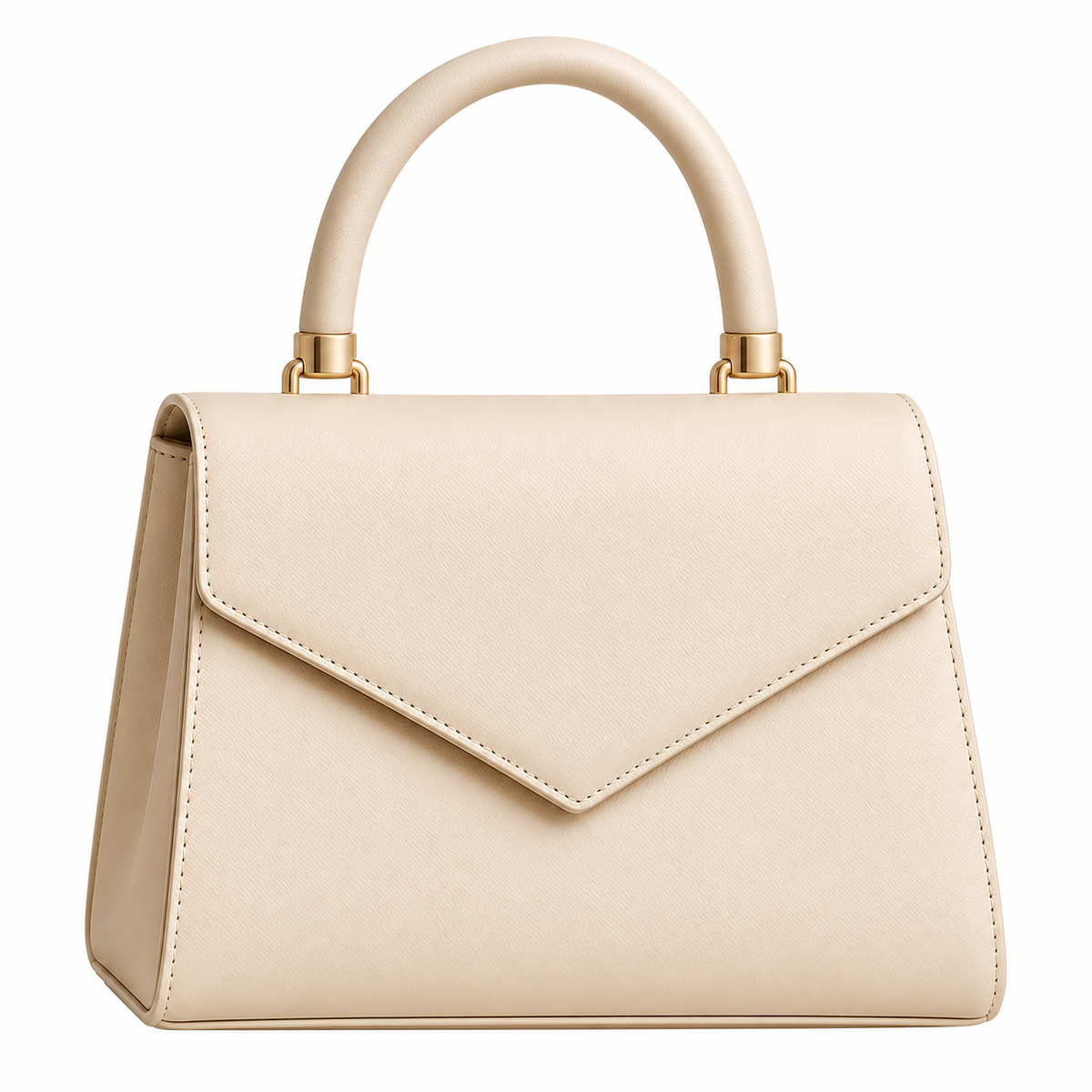 Aviq Elegant Beige Structured Handbag with Gold-Tone Hardware
