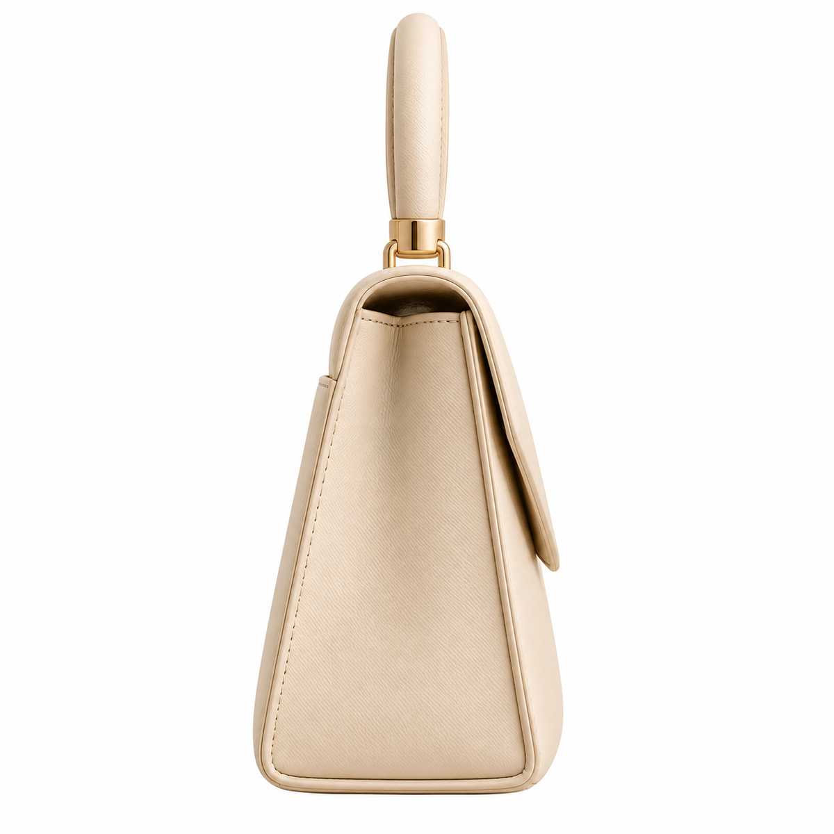 Aviq Elegant Beige Structured Handbag with Gold-Tone Hardware