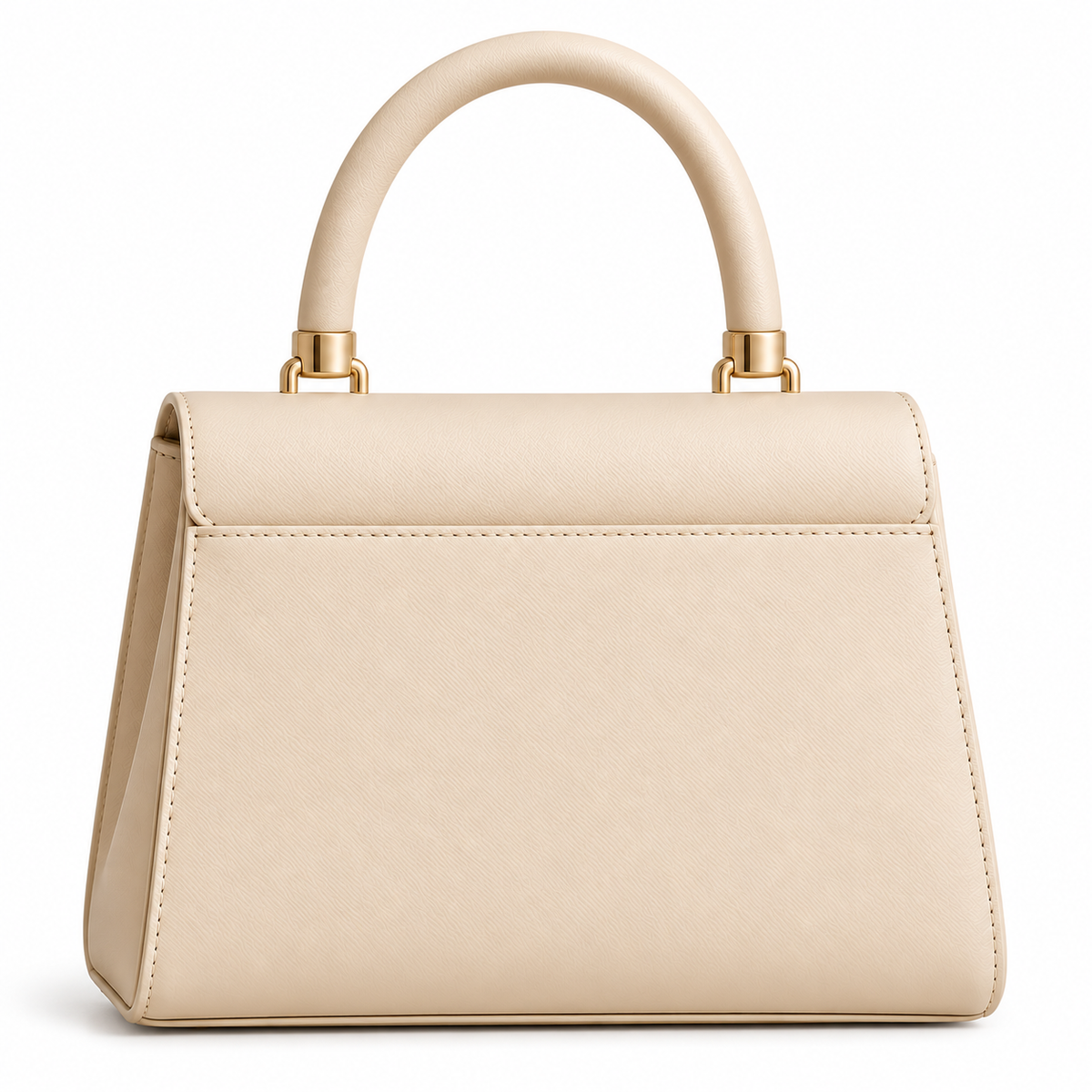 Aviq Elegant Beige Structured Handbag with Gold-Tone Hardware