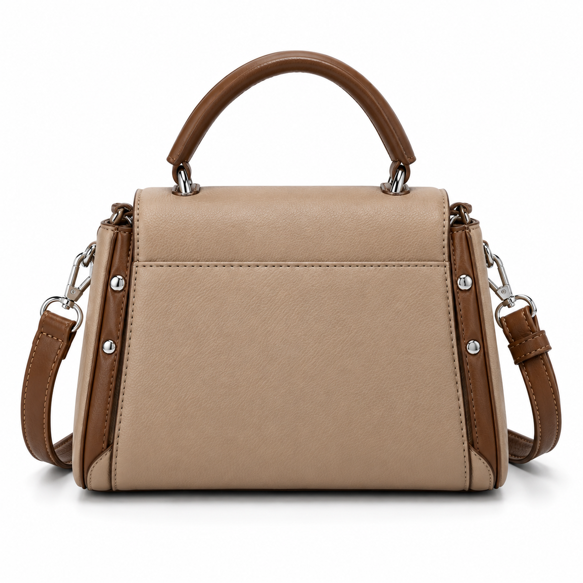 Aviq Women's Taupe Brown Structured Leather Shoulder Handbag